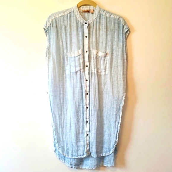 ANTHROPOLOGIE HOLDING HORSES BLUE LINEN TUNIC, sz XS. - Picture 4 of 10